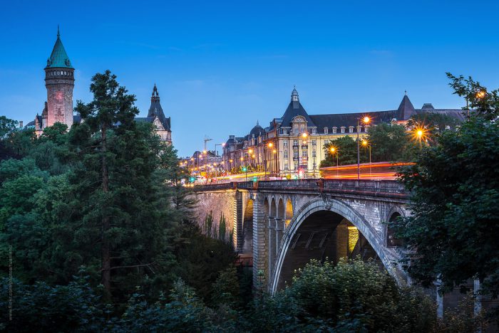 Adolphe Bridge twilight, Luxembourg